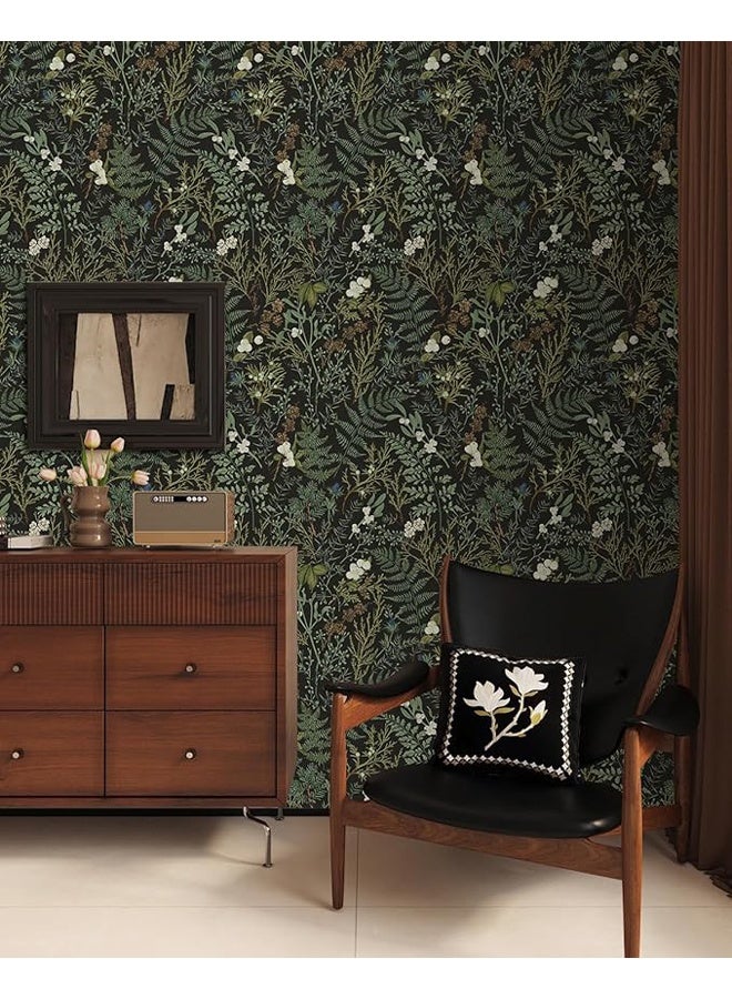 Zeemey Dark Green Fern Botanical Shelf Liner Contact Paper Self Adhesive Vinyl Botanical Drawer Liner Wall Paper for Kitchen Cabinets Dresser Dollhouse Walls Arts Crafts Decal(0.44m*10m) - Image 5